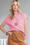 Green Pocket Ribbed Knit Short Sleeve Sweater- 9 Colors