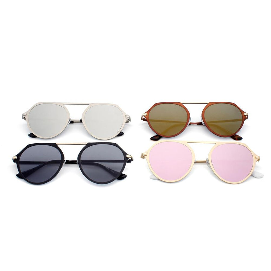 DRESDEN | Modern Flat Top Slender Round Sunglasses- 5 Colors