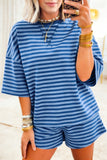 Striped Ribbed Short Sleeve T-Shirt and Shorts Set- 3 Colors