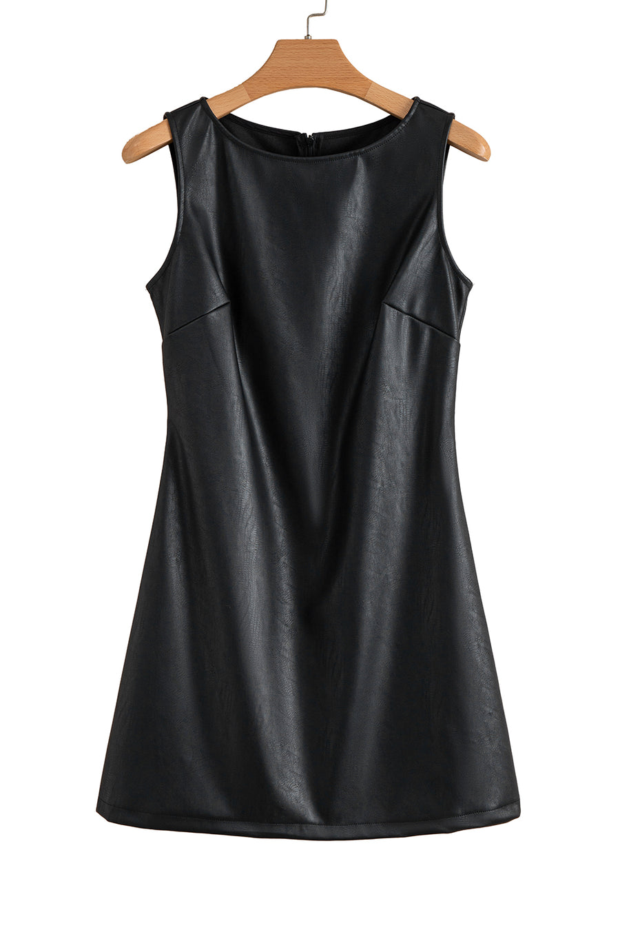 Faux Leather Sleeveless Crew Neck Mini Dress- 3 Colors