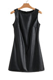 Faux Leather Sleeveless Crew Neck Mini Dress- 3 Colors