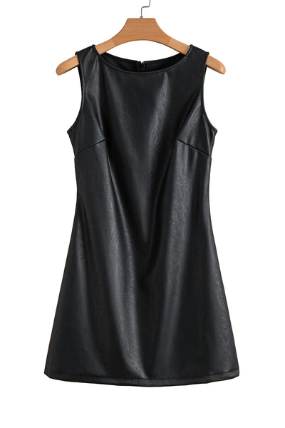 Wild Ginger  Faux Leather Sleeveless Round Neck Mini Dress