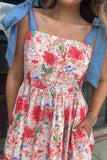 *Backorder* Floral Print Denim Straps High Waist Maxi Dress