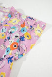 Pink Flutter Sleeve Frill V Neck Floral Top