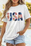 White Faux Patchwork USA Graphic T-Shirt