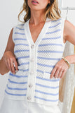 Striped V-Neck Button-Up Knit Vest- 2 Colors