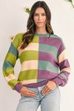 Striped Color Block Drop Shoulder Front Seam Sweater