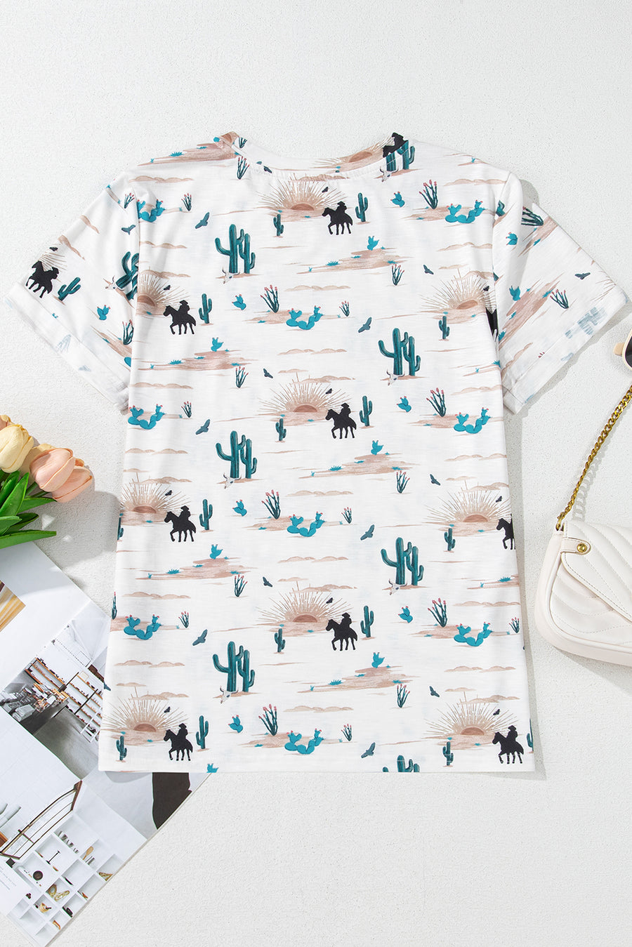 Beige Cactus Cowboy Crew Neck Short Sleeve Graphic T-Shirt