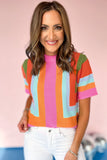 Color Block Openwork Knit T-Shirt