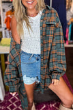 Green Plaid Long Sleeve Collar Shirt Shacket
