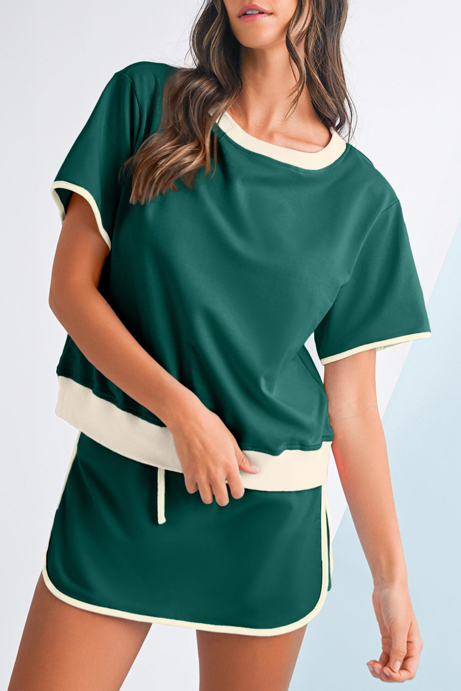 *Pre-Order* Color Block Drop Shoulder T-Shirt and Skort Set- 5 Colors