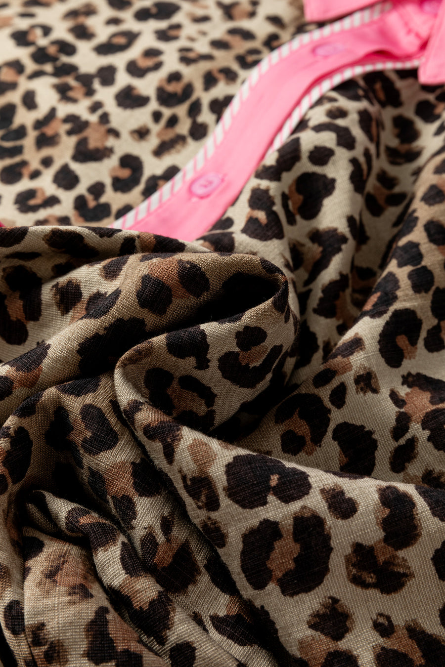 Leopard Print Contrast Trim Short Sleeve Button-Up Shirt