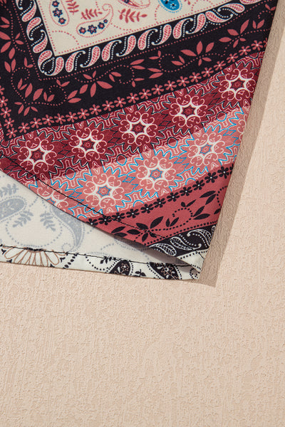 Red Geometric Paisley Print Sleeveless Mini Dress