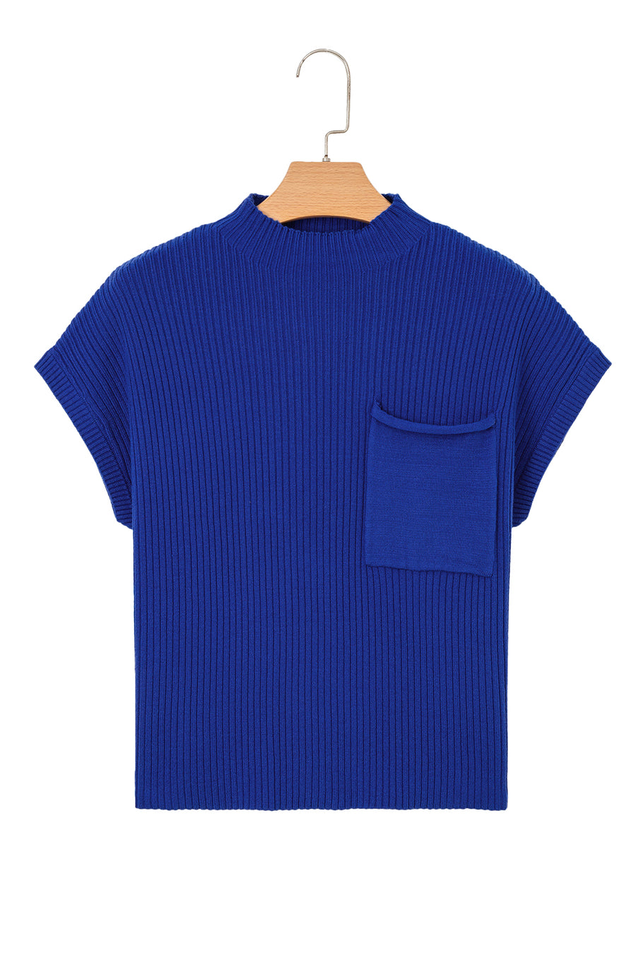 Green Pocket Ribbed Knit Short Sleeve Sweater- 9 Colors