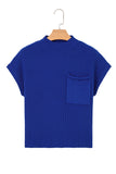 Green Pocket Ribbed Knit Short Sleeve Sweater- 9 Colors