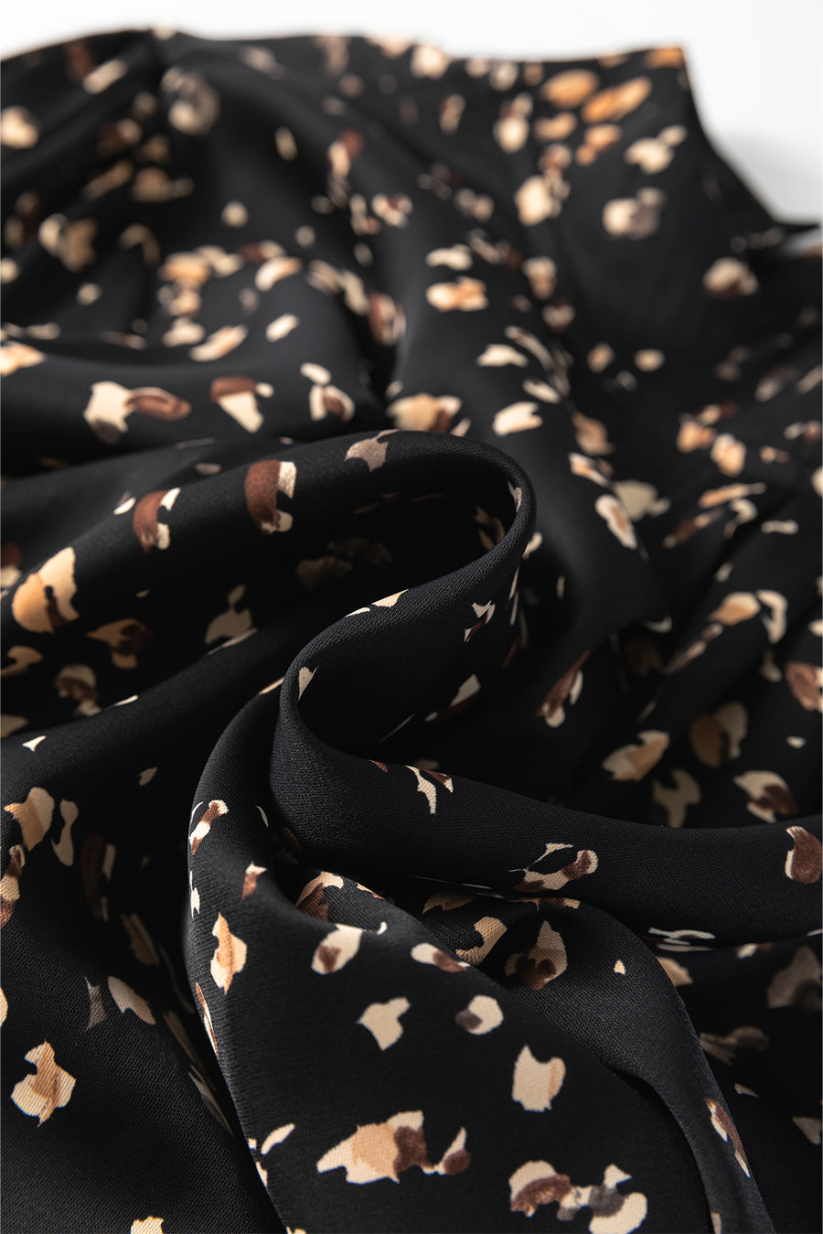 Leopard Print Mock Neck Long Sleeve Pleated Blouse- 2 Colors