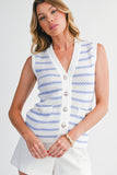 Striped V-Neck Button-Up Knit Vest- 2 Colors