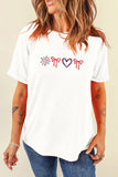 White Fireworks, Bows & Heart Embroidered T-Shirt