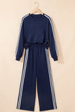 Varsity Striped Cropped Sweatshirt and Wide Leg Pants Matching Set- 5 Colors