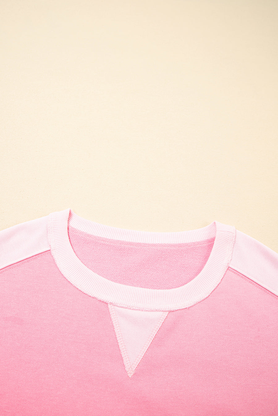 Pink Color Block Patchwork Drop Shoulder Loose Fit Sweatshirt