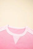 Pink Color Block Patchwork Drop Shoulder Loose Fit Sweatshirt