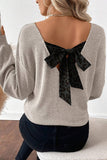 Leopard Print V-Neck Bow Back Ribbed Long Sleeve Sweater- 2 Colors