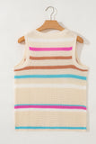 Khaki Striped V-Neck Textured Knit Vest