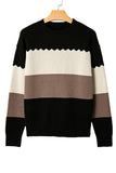 Color Block Crew Neck Drop Shoulder Scallop Detail Sweater- 3 Colors