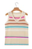 Khaki Striped V-Neck Textured Knit Vest