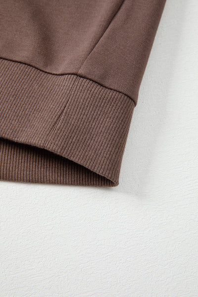 Dark Khaki Colorblock Drop Shoulder Pullover Casual Sweatshirt