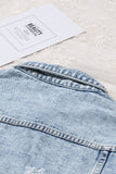 Light Blue Distressed Ripped Raw Hem Denim Jacket