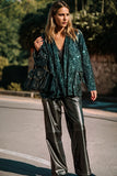 Evergreen Glitter Sequin Open Front Long Sleeve Cardigan