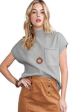 Green Pocket Ribbed Knit Short Sleeve Sweater- 9 Colors