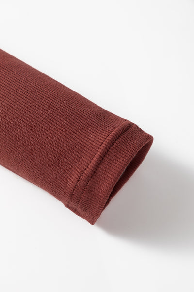 Burgundy Ruched Sweetheart Neck Ribbed Long Sleeve Top