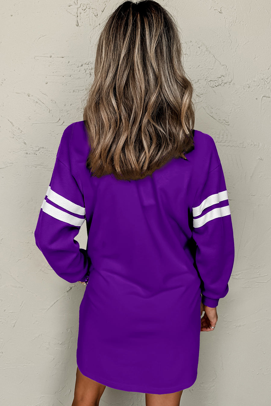 Varsity Striped Long Sleeve Loose Mini Dress with Pockets- 5 Colors