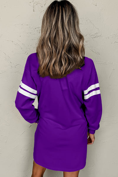 Tillandsia Purple Preppy Striped Sleeve Loose Mini Dress