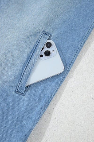 Beau Blue Washed Raw Hem Denim Shirt Dress