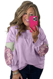 Plus Size Lavender Floral Patched Color Block Pullover Shirt