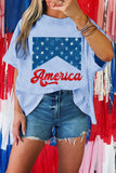 Light Blue America Star Print Relaxed Fit Graphic T-Shirt