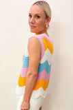 Wavy Color Block Crew Neck Knit Sleeveless Sweater