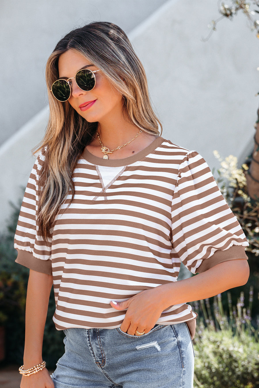 Striped Short Bubble Sleeve T-Shirt- 3 Colors