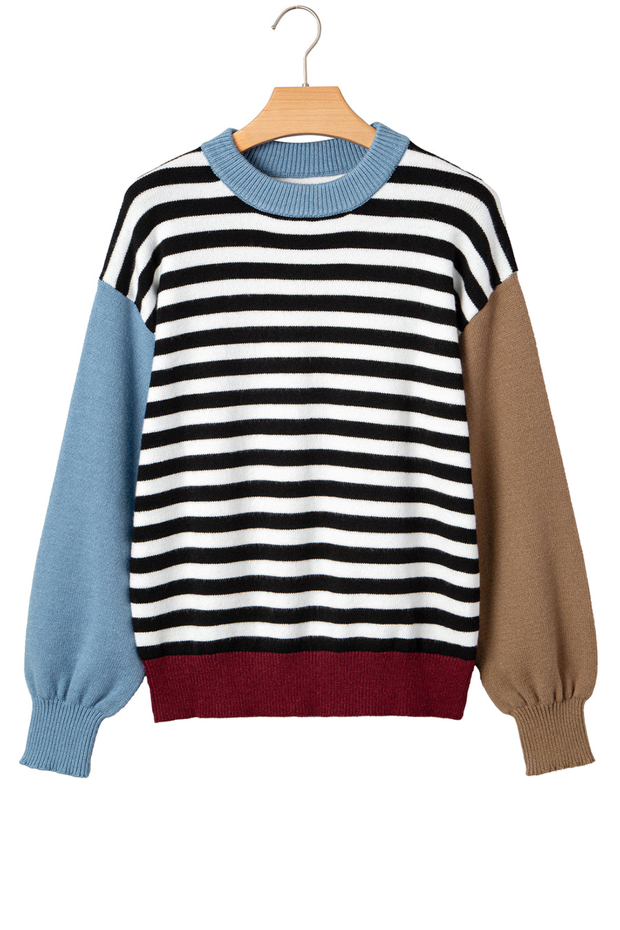 Striped Color Block Patchwork Long Sleeve Sweater