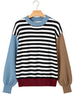 Striped Color Block Patchwork Long Sleeve Sweater
