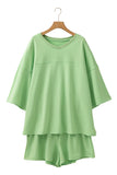 *Pre-Order* Plus Size Meadow Mist Green V-Neck Loose Fit T-Shirt & Shorts Set