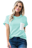 Twist Ribbed Color Block Pocket Crew Neck T-Shirt- 4 Colors