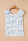 Floral Ruffle Short Sleeve Bow Back Blouse- 2 Colors