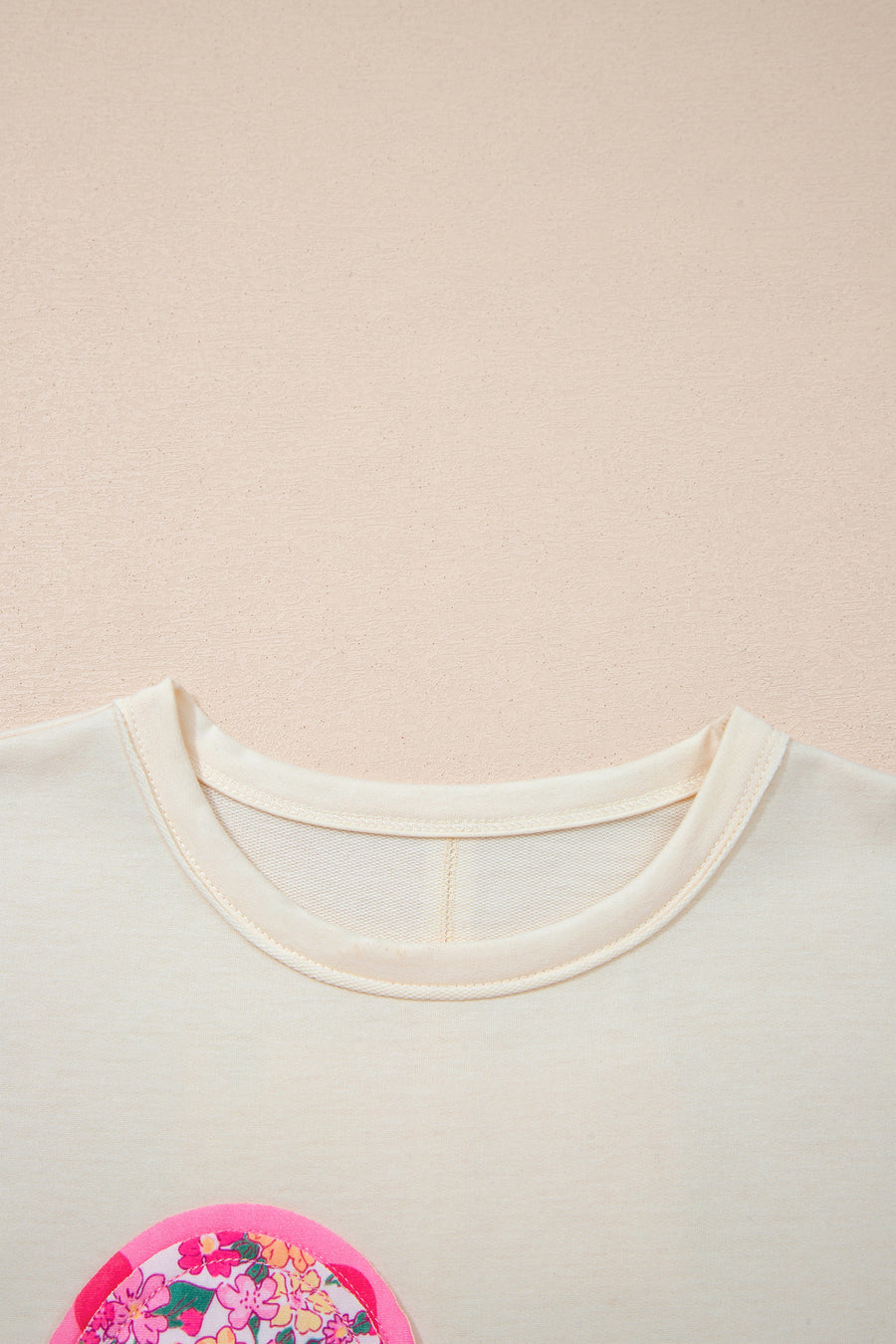 Pink Floral Patched Exposed Seam Oversized T-Shirt- 2 Colors