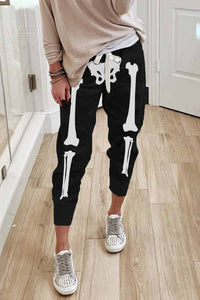 Women's Skeleton Print Drawstring Elastic Waist Joggers