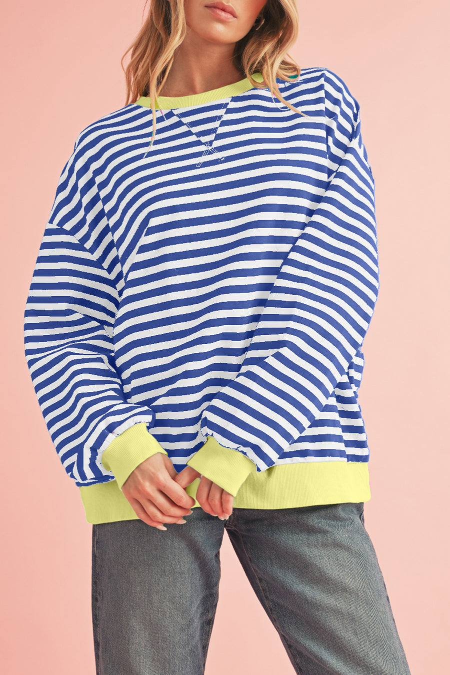 Striped Contrast Trim Oversized Sweatshirt- 4 Colors