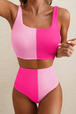 Corded Color Block Square Neck Tankini- 3 Colors